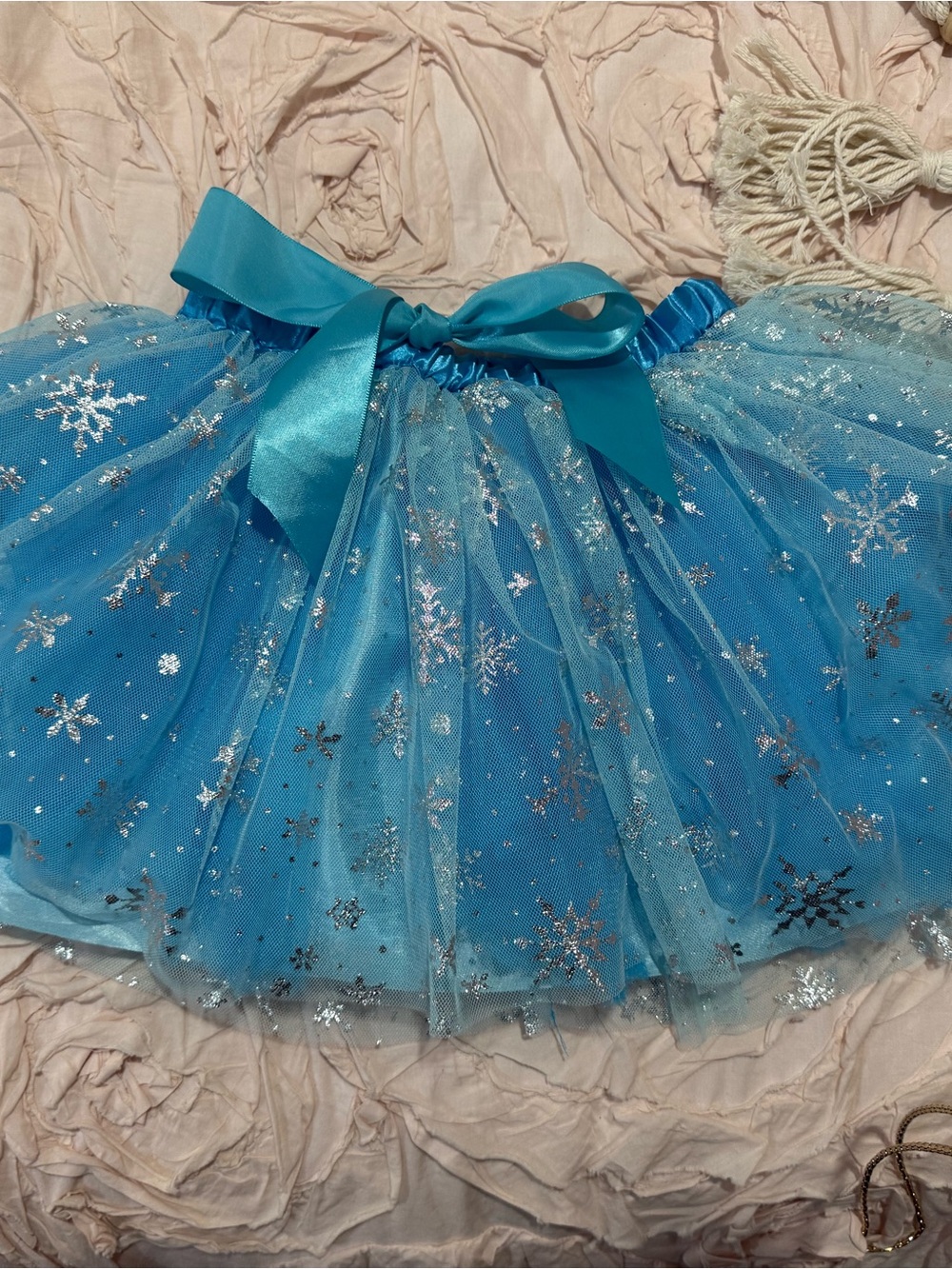 ❄️ Blue Snowflake Tulle Tutu Skirt with Satin Bow Princess Dress Up Skirt ✨
